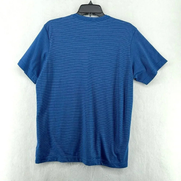 Columbia T-Shirt Men's Sz M Blue Striped Crew Neck Printed Logo Short Sleeves - Picture 2 of 12